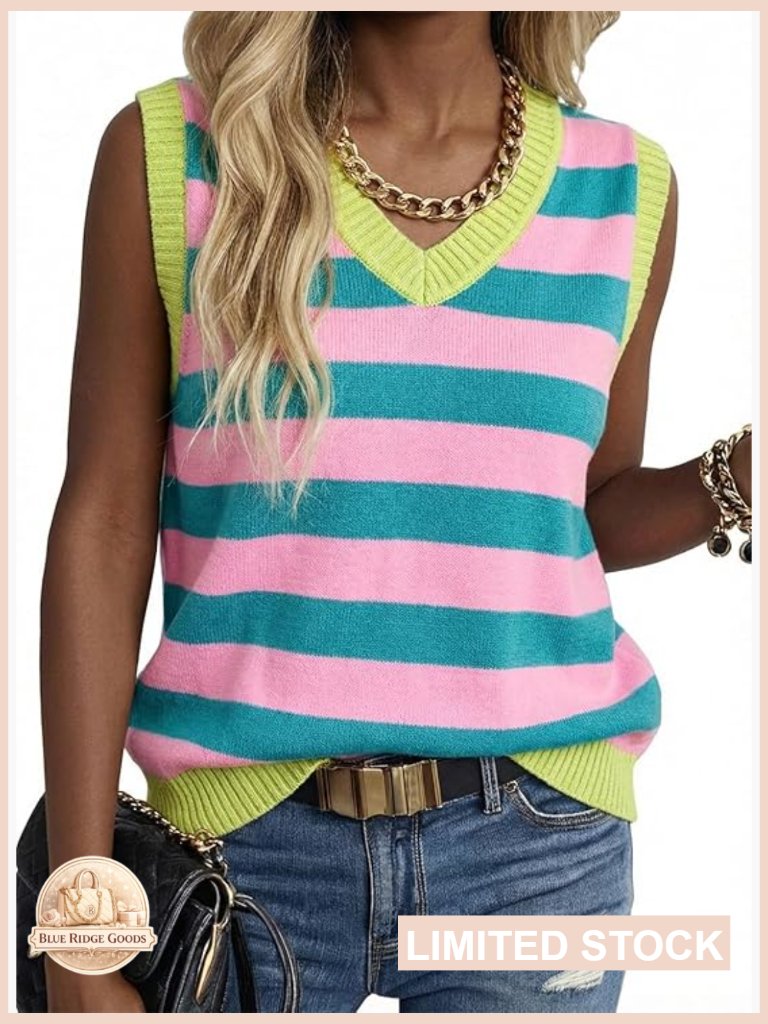 V-Neck Sweater Vest Sleeveless Knit Pullover Tunic Tank Top Casual Chic